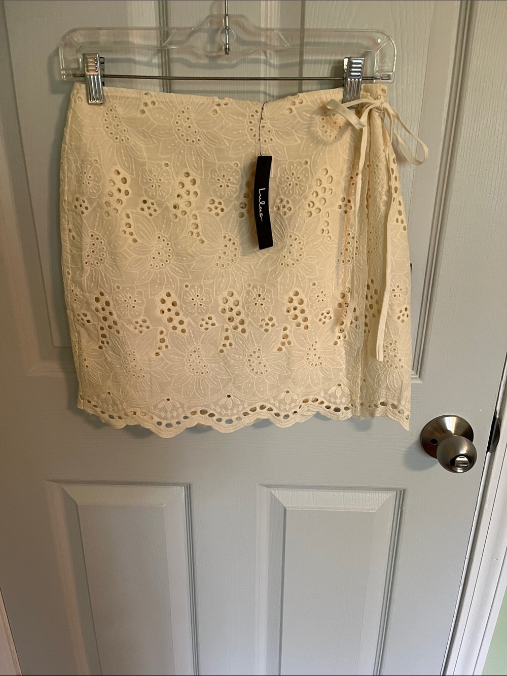 Lulu's Cream Eyelet Wrap Mini Skirt